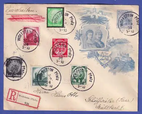 Dt. Reich 1934 Mi.-Nr. 544-545, 546-547 u.a. in MiF auf R-Brief O WOLFSTEIN 