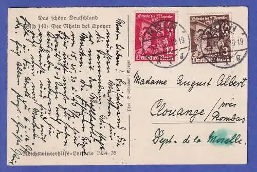 Dt. Reich 1935 Mi.-Nr. 598-599 auf FDC AK Speyer O KÖLN 5.11.35