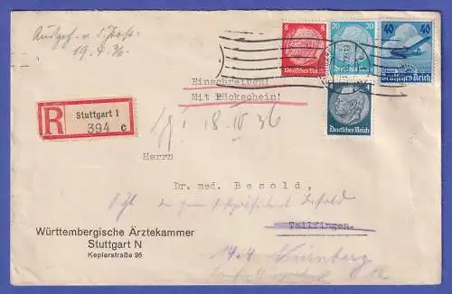 Dt. Reich 1936 Mi.-Nr. 514, 517, 521 X, 603 auf R-Brief O STUTTGART 