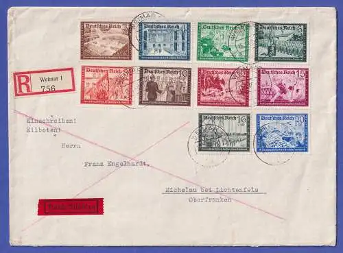 Dt. Reich 1939 Mi.-Nr. 702-711 auf Eil-R-Brief O WEIMAR - 4 Pf überfrankiert