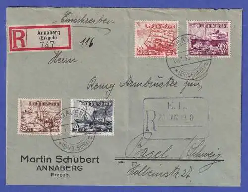 Dt. Reich 1938 Mi.-Nr. 659 u.a. in MiF auf Auslands-R-Brief O ANNABERG 