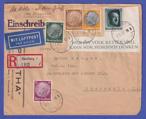 Dt. Reich 1937 Mi.-Nr. 646 u.a. in MiF auf Luftpost-R-Brief O HAMBURG