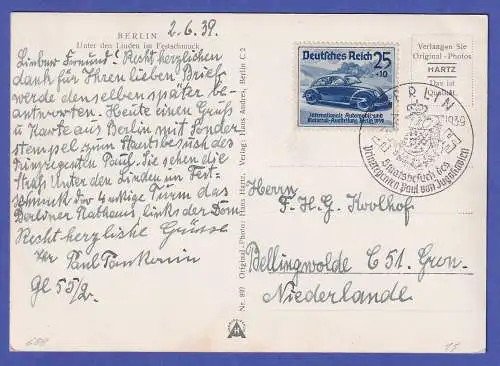 Dt. Reich 1939 Mi.-Nr. 688 auf AK Berlin Unter den Linden mit So.-O BERLIN