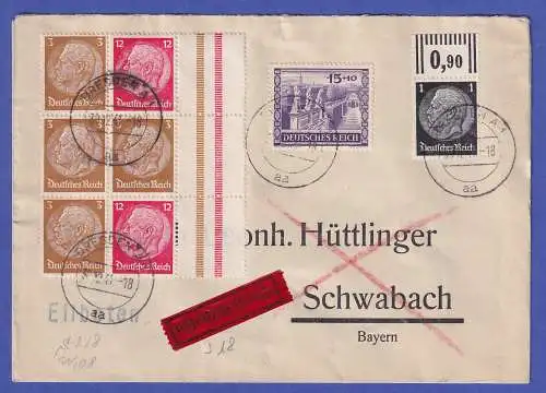 Dt. Reich 1941 Mi.-Nr. 805 u.a. in MiF auf Eil-Brief O DRESDEN nach Schwabach
