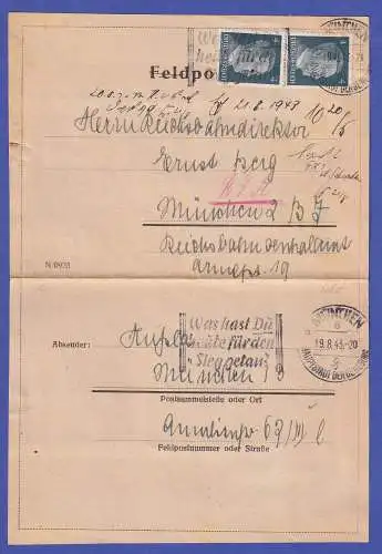 Dt. Reich 1943 Mi.-Nr. 783 in MEF auf (Feld)Postkarte O MÜNCHEN