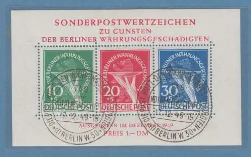 Berlin 1949 Währungsgeschädigten-Block mit ET-Sonderstempel, Attest Schlegel