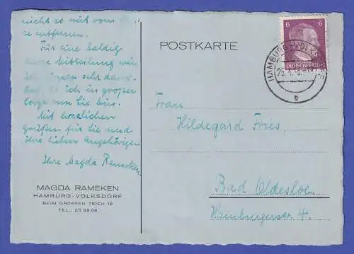 Dt. Reich 25.April 1945 Mi.-Nr. 785 als EF auf Postkarte O HAMBURG-VOLKSDORF.