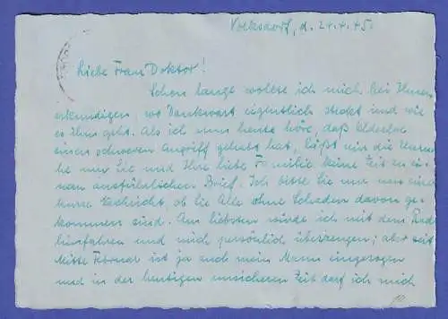 Dt. Reich 25.April 1945 Mi.-Nr. 785 als EF auf Postkarte O HAMBURG-VOLKSDORF.