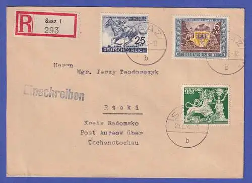 Dt. Reich 1943 Mi.-Nr. 814 u.a. in MiF auf R-Brief O SAAZ