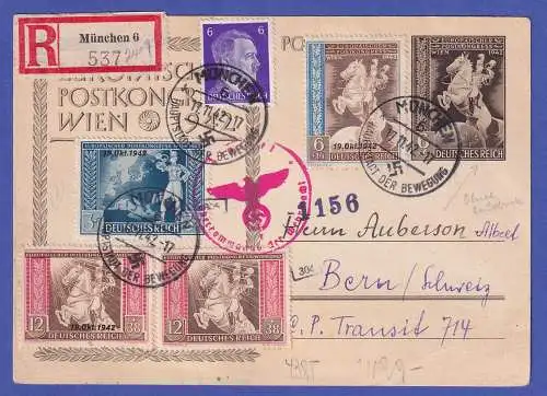 Dt. Reich 1942 Mi.-Nr. 823-825 u.a. in MiF auf Auslands-R-Postkarte O MÜNCHEN