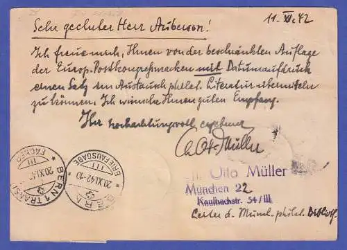 Dt. Reich 1942 Mi.-Nr. 823-825 u.a. in MiF auf Auslands-R-Postkarte O MÜNCHEN