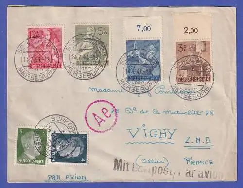 Dt. Reich 1943 Mi.-Nr. 850-853 u.a. auf zensiertem Auslands-Brief nach Vichy