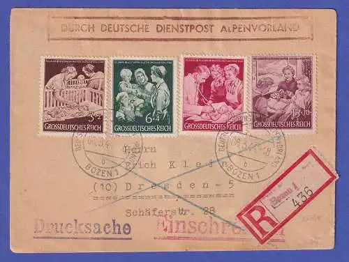 Dt. Reich 1944 Mi-Nr 869-872 a. R-Brief O DEUTSCHE DIENSTPOST ALPENVORLAND BOZEN