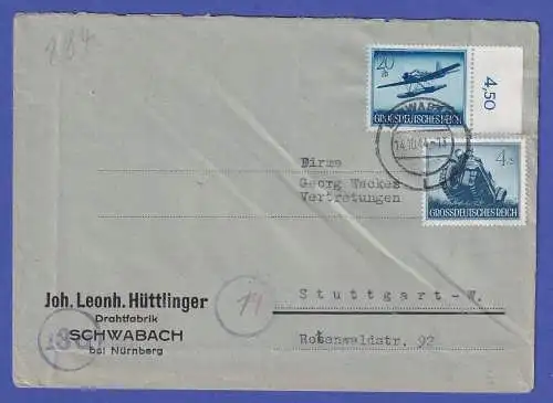 Dt. Reich 1944 Mi.-Nr. 878 und 882 auf Brief O SCHWABACH