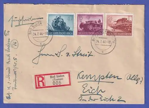 Dt. Reich 1944 Mi.-Nr. 874, 880 und 883 auf R-Brief O BAD SODEN