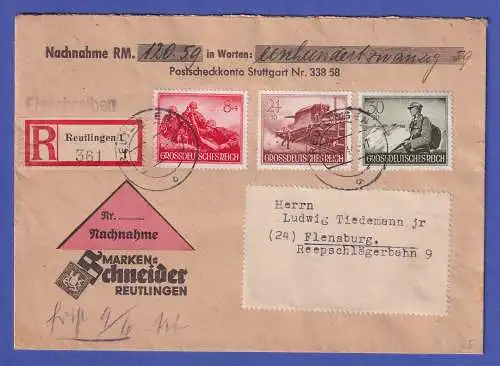 Dt. Reich 1944 Mi.-Nr. 877, 883 und 885 auf R-Brief O REUTLINGEN