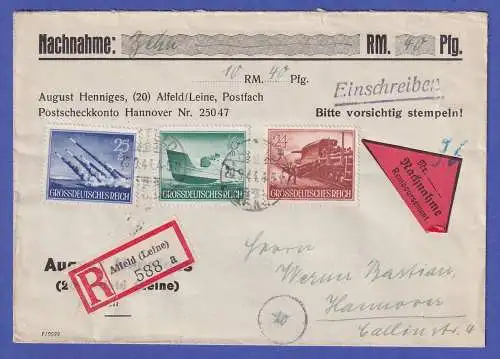 Dt. Reich 1944 Mi.-Nr. 881, 883, 884 auf Nachnahme-R-Brief O ALFELD 