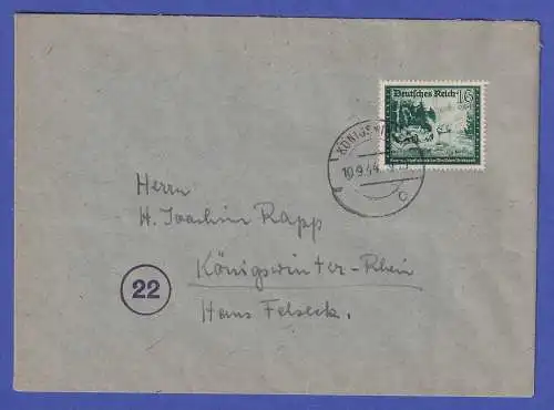 Dt. Reich 1944 Mi.-Nr. 891 auf Brief O KÖNIGSWINTER
