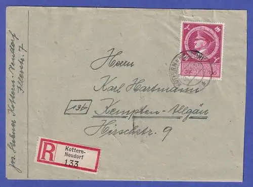 Dt. Reich 1944 Mi.-Nr. 887 auf R-Brief O KOTTERN-NEUDORF