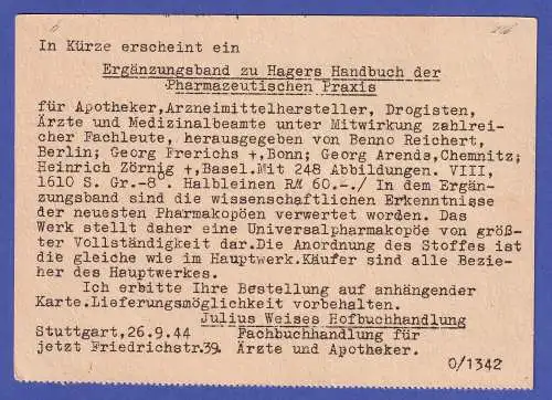 Dt. Reich 1944 Mi.-Nr. 902 auf Werbe-Postkarte O FELLBACH (WÜRTT.)
