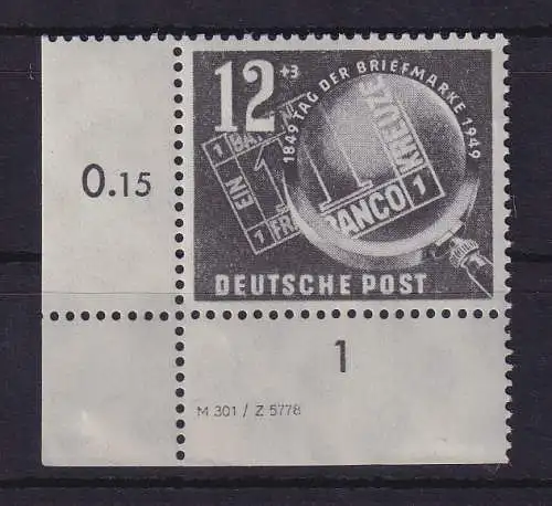DDR 1949 Tag der Briefmarke 12 Pf Mi.-Nr. 245 mit Druckvermerk postfrisch ** 