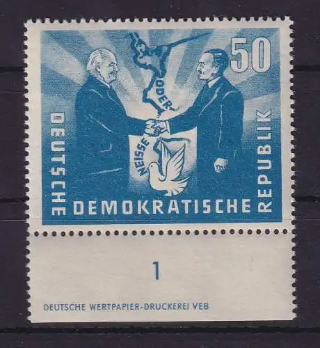 DDR 1951 Deutsch-Polnische Freundschaft 50 Pf Mi.-Nr. 285 mit Druckerzeichen ** 