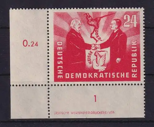 DDR 1951 Deutsch-Polnische Freundschaft 24 Pf Mi.-Nr. 284 mit Druckerzeichen ** 