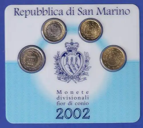 San Marino Euro-Kursmünzen-Satz im Blister 2002 4 Nominale: 20-50-1€-2€