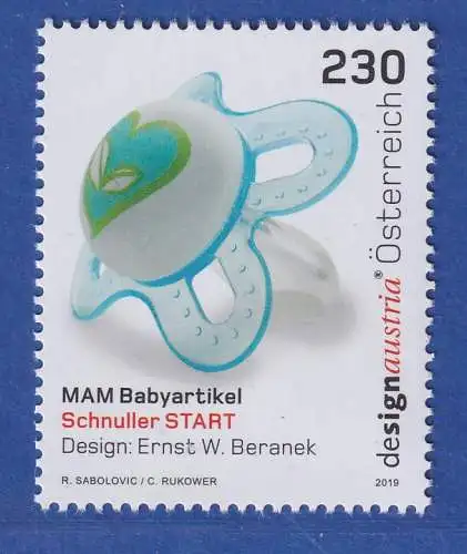 Österreich 2019 Sondermarke Schnuller MAM-Babyartikel, Mi.-Nr. 3474 **