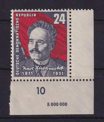 DDR 1951 Karl Liebknecht 24 Pf Mi.-Nr. 294 mit Druckvermerk 2 postfrisch ** 