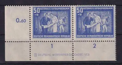 DDR 1952 Aufbauprogramm Mi.-Nr. 306 Eckrandpaar mit Druckerzeichen ** 