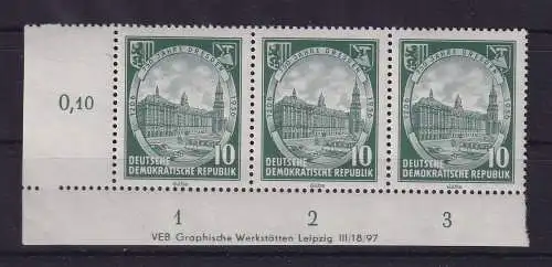 DDR 1956 Dresden Mi.-Nr. 524 Y I Eckrand-Dreierstreifen UL mit Druckvermerk ** 