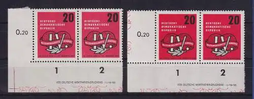DDR 1957 Gewerkschaftskongress Mi-Nr. 595  2 Eckrandpaare UL mit Druckvermerk **