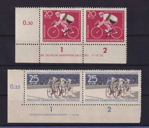 DDR 1960 Fahrrad-WM  Mi.-Nr. 779-780 Eckrandpaare UL mit Druckvermerk **