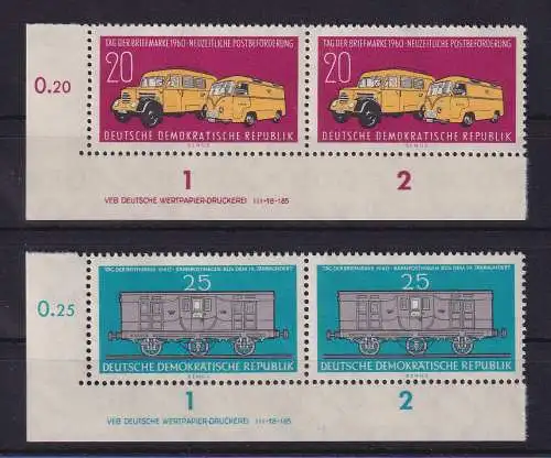 DDR 1960 Tag der Briefmarke Mi.-Nr. 789-790 Eckrandpaare UL mit Druckvermerk **
