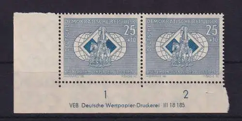 DDR 1960 Schach-Olympiade Mi.-Nr. 788 Eckrandpaar UL mit Druckvermerk **