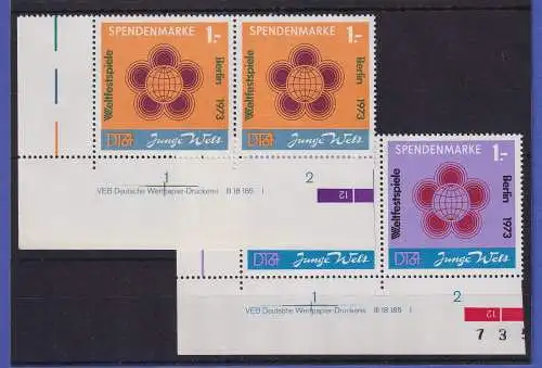 DDR 1972/73 Spendenmarken Mi-Nr. 1-2 Eckrandpaare UL mit Druckvermerk **