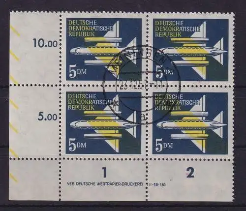 DDR 1957 Flugpostmarken Mi-Nr. 615 Y DV Eckrandviererblock UL gestempelt