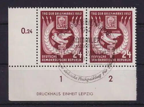 DDR 1952 Tag der Briefmarke Mi-Nr. 319 DZ Eckrandpaar UL gestempelt
