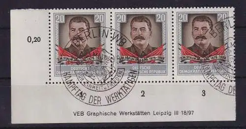 DDR 1954 Stalin  Mi-Nr. 425 Y II DV  Eckranddreierstreifen UL  gestempelt