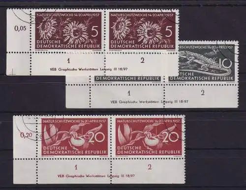 DDR 1957 Naturschutzwoche Mi-Nr. 561-563 DV Eckrandpaare UL gestempelt