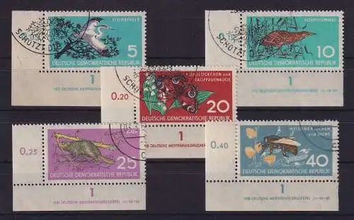 DDR 1959 Naturschutz  Mi-Nr. 688-692 DV Eckrandstücke UL gestempelt