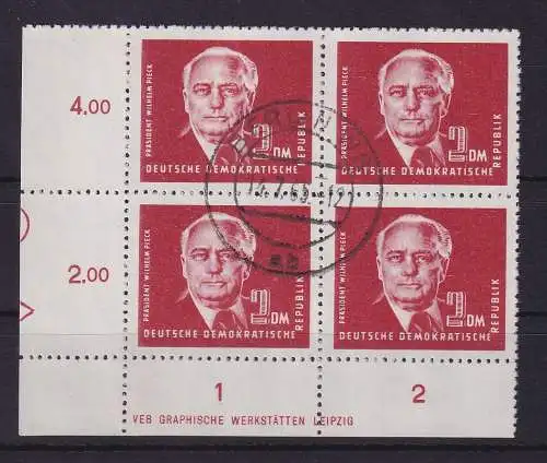 DDR 1952 Wilhelm Pieck Mi-Nr. 326 v X I DV Eckrandviererblock UL gestempelt