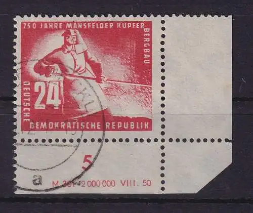 DDR 1950 Kupferbergbau 24 Pf Mi-Nr. 274 DV Eckrandstück UR gestempelt