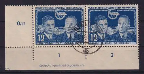 DDR 1951 Deutsch-Sowjet. Freundschaft Mi-Nr. 296 DZ Eckrandpaar UL gestempelt