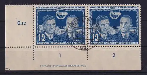 DDR 1951 Deutsch-Sowjet. Freundschaft  Mi-Nr. 296 DZ  Eckrandpaar UL gestempelt