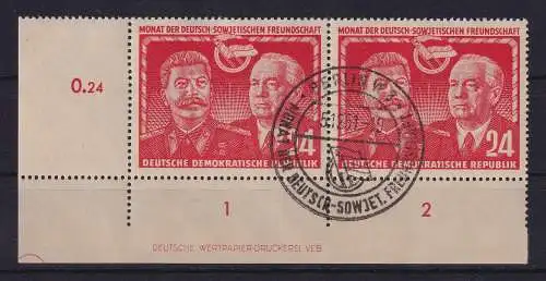 DDR 1951 Deutsch-Sowjet. Freundschaft Mi-Nr. 297 DZ Eckrandpaar UL gestempelt