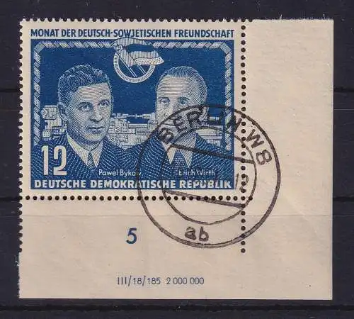DDR 1951 Deutsch-Sowjet. Freundschaft  Mi-Nr. 296 DV Eckrandstück UR  gestempelt