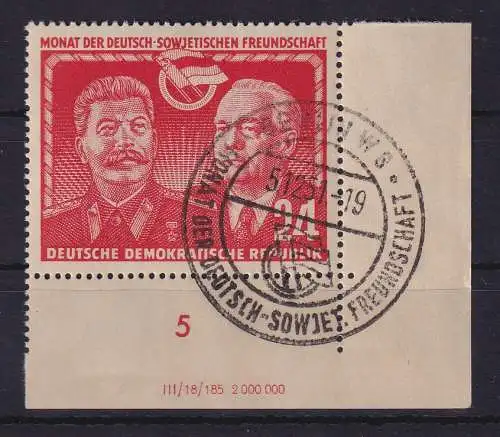DDR 1951 Deutsch-Sowjet. Freundschaft Mi-Nr. 297 DV Eckrandstück UR gestempelt