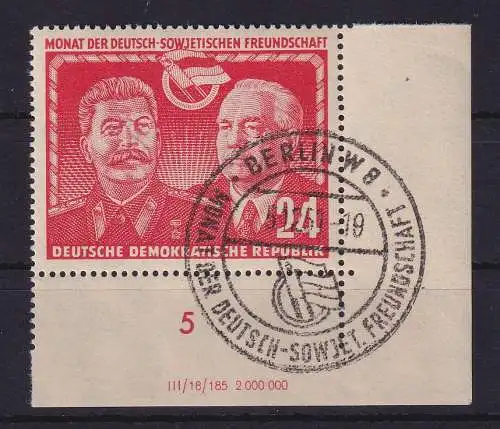 DDR 1951 Deutsch-Sowjet. Freundschaft  Mi-Nr. 297 DV Eckrandstück UR  gestempelt